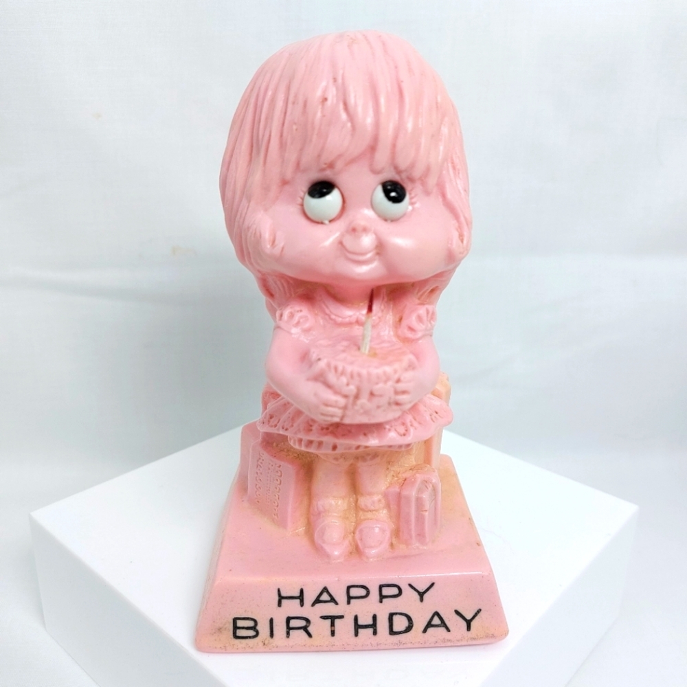 Vtg W & R Berries Happy Birthday Pink Little Girl 1972 Resin Figurine‎ *READ